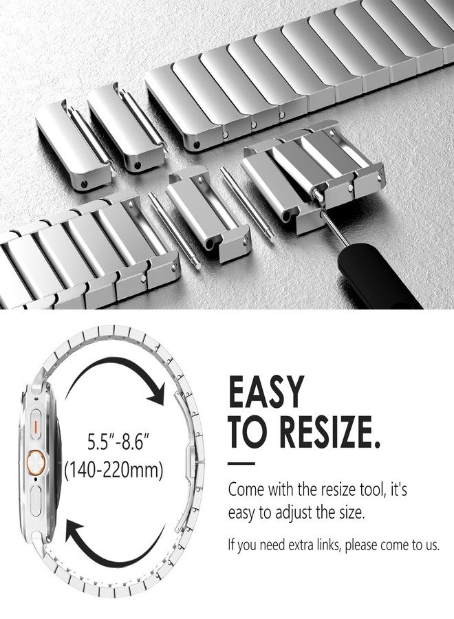 NewWays for Samsung Galaxy Watch Ultra Bands 47mm Link Bracelet for Men, 24mm Wide No Gap Strap Stainless Steel Classy Elegant Military Rugged Galaxy Watch Ultra Bands, Silver - Image 5